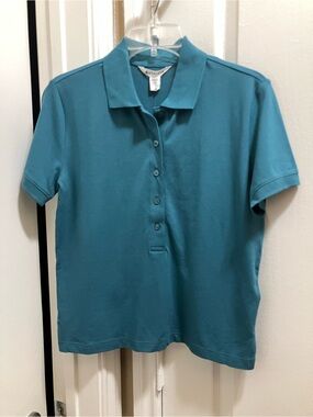 Athleta Teal Button-Front Polo Shirt.